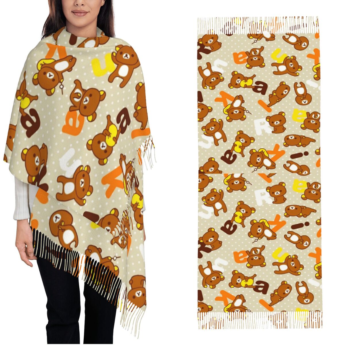 Cashmere Scarf Wrap - Womens Tassel Scarf Rilakkumas Long Winter