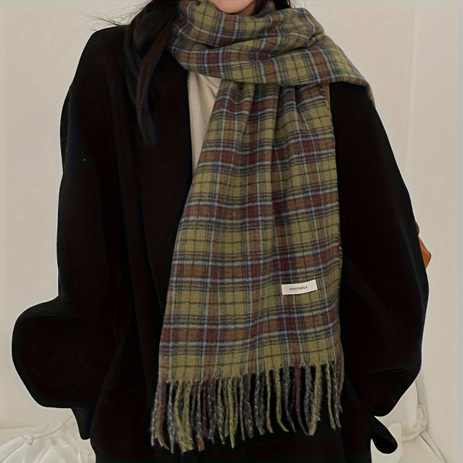 Vintage Green Plaid Tassel Sca - Cashmere Scarf Wrap recension och pris