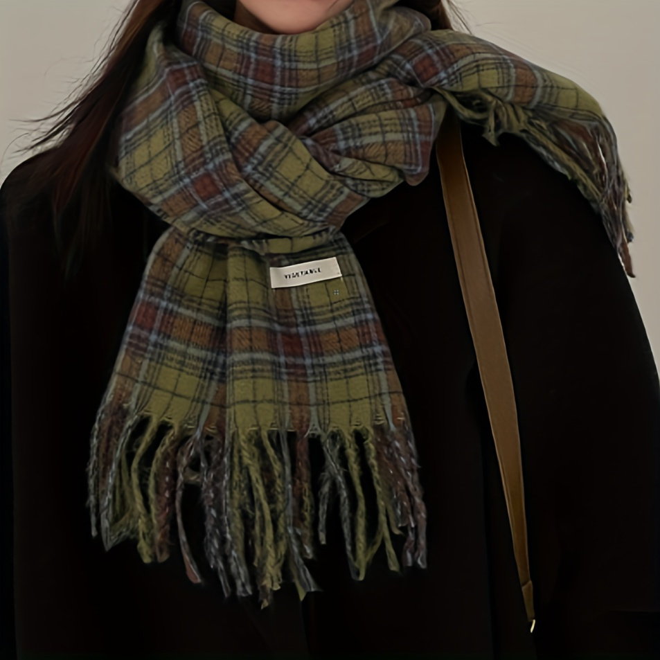 Vintage Green Plaid Tassel Sca - Cashmere Scarf Wrap recension och pris