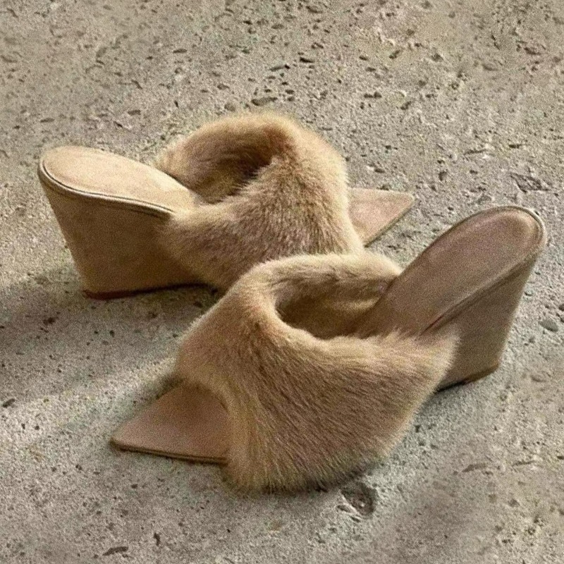 Fluffy Women Slippers Wedges P - Winter Clothing Women'S recension och pris