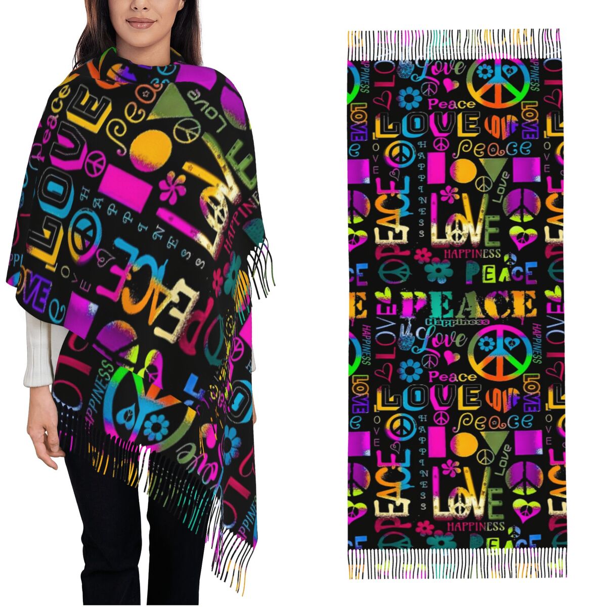 Womens Tassel Scarf Peace Fora - Cashmere Scarf Wrap recension och pris