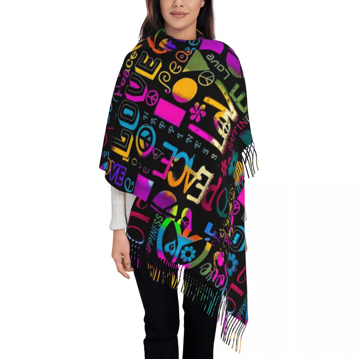 Womens Tassel Scarf Peace Fora - Cashmere Scarf Wrap recension och pris