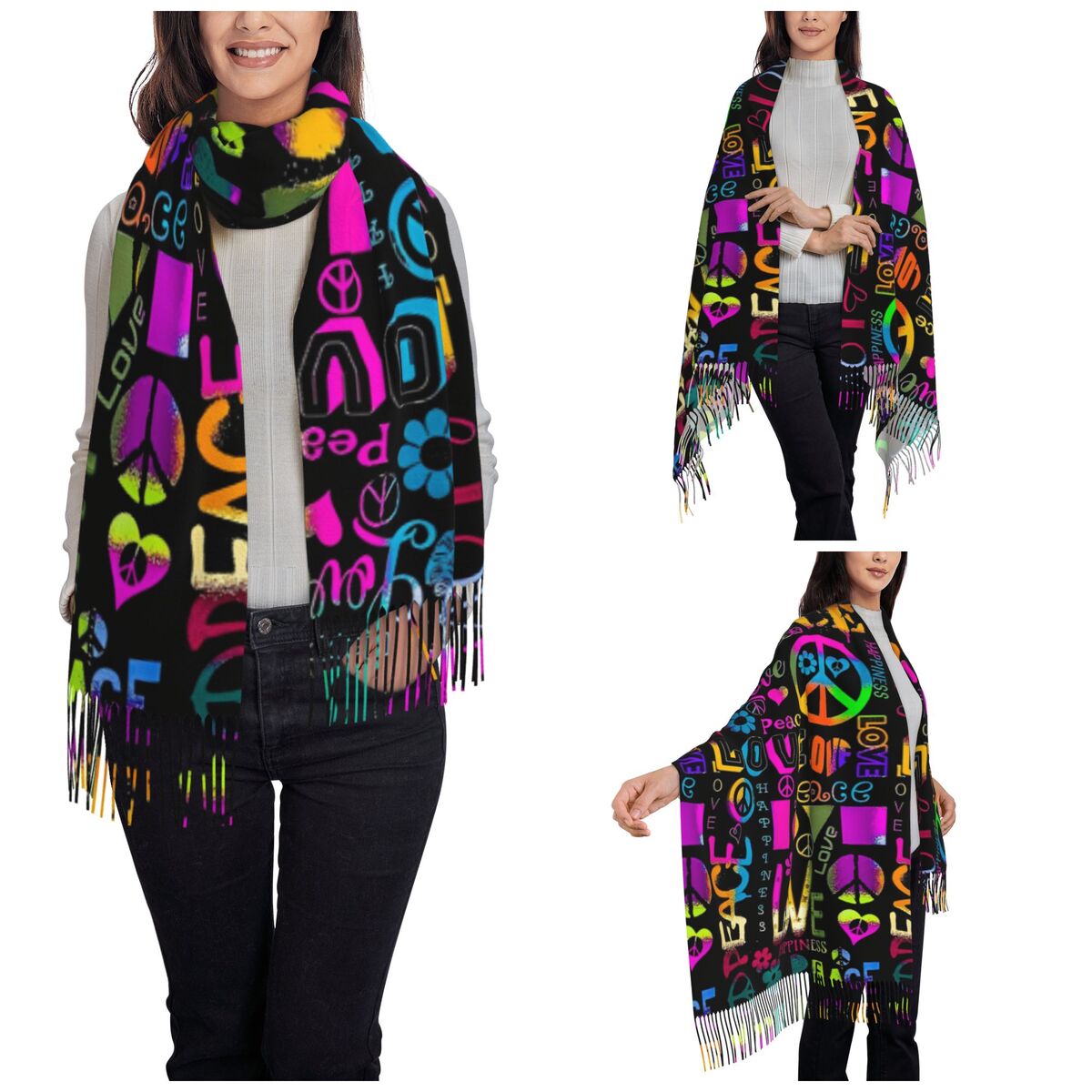Womens Tassel Scarf Peace Fora - Cashmere Scarf Wrap recension och pris