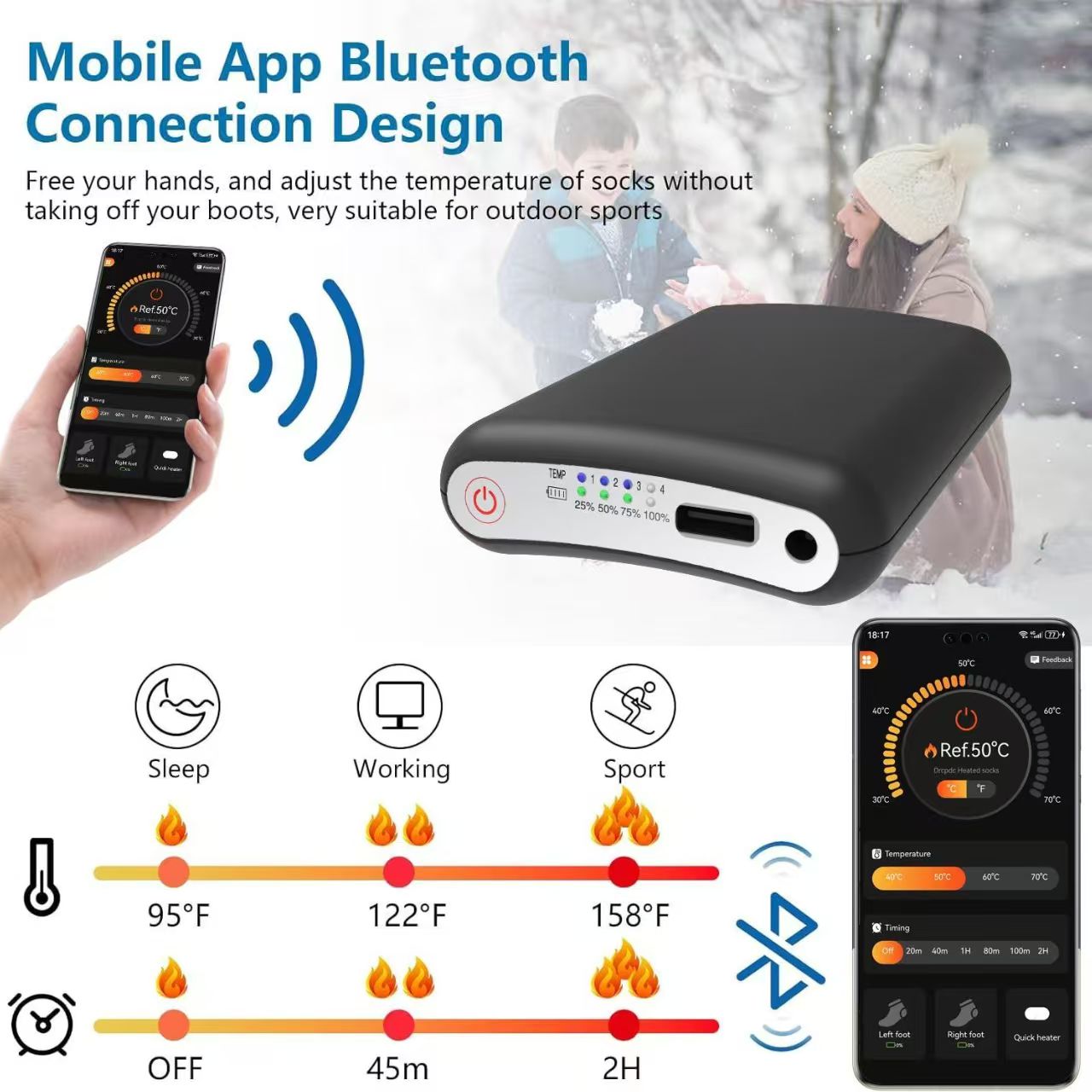 Durable 5000mAh 5V Battery APP - Heated Insole Rechargeable recension och pris